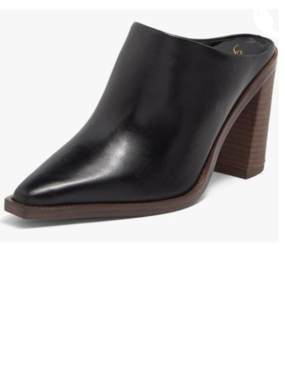 FOWT Black Pointed Toe Slip On Mules Stacked Block High Heel Sandal